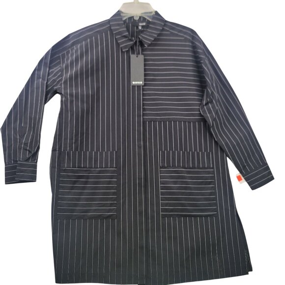 Sun Kim Womens XS Pinstripe Tunic Button Front Pockets USA Lagenlook Designer - Picture 1 of 15